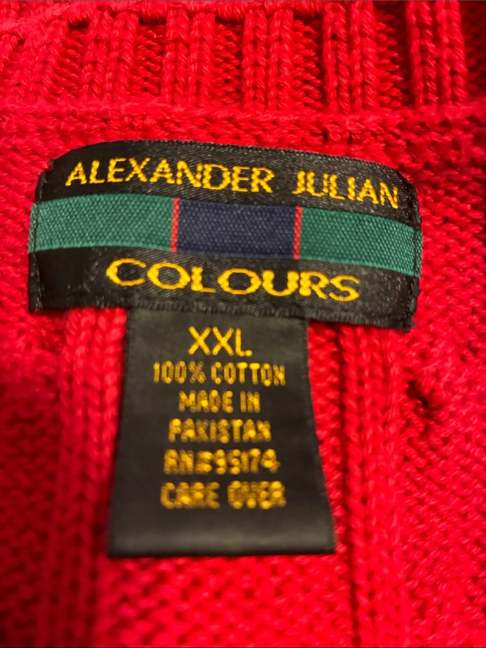 Men’s 2XL Alexander Julian Red Cable Knit Crewneck Sweater